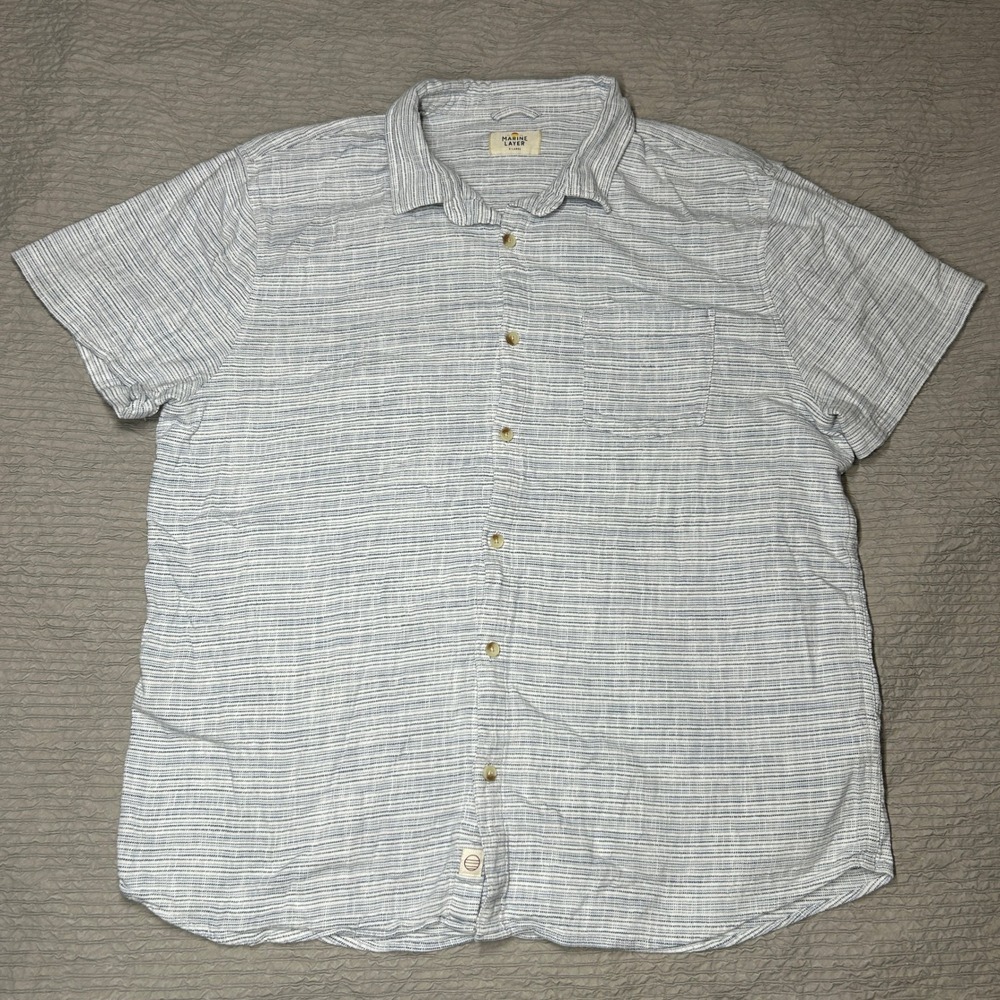 Marine Layer Mens XL Short Sleeve Button Down Shirt Blue White Stripe 15791